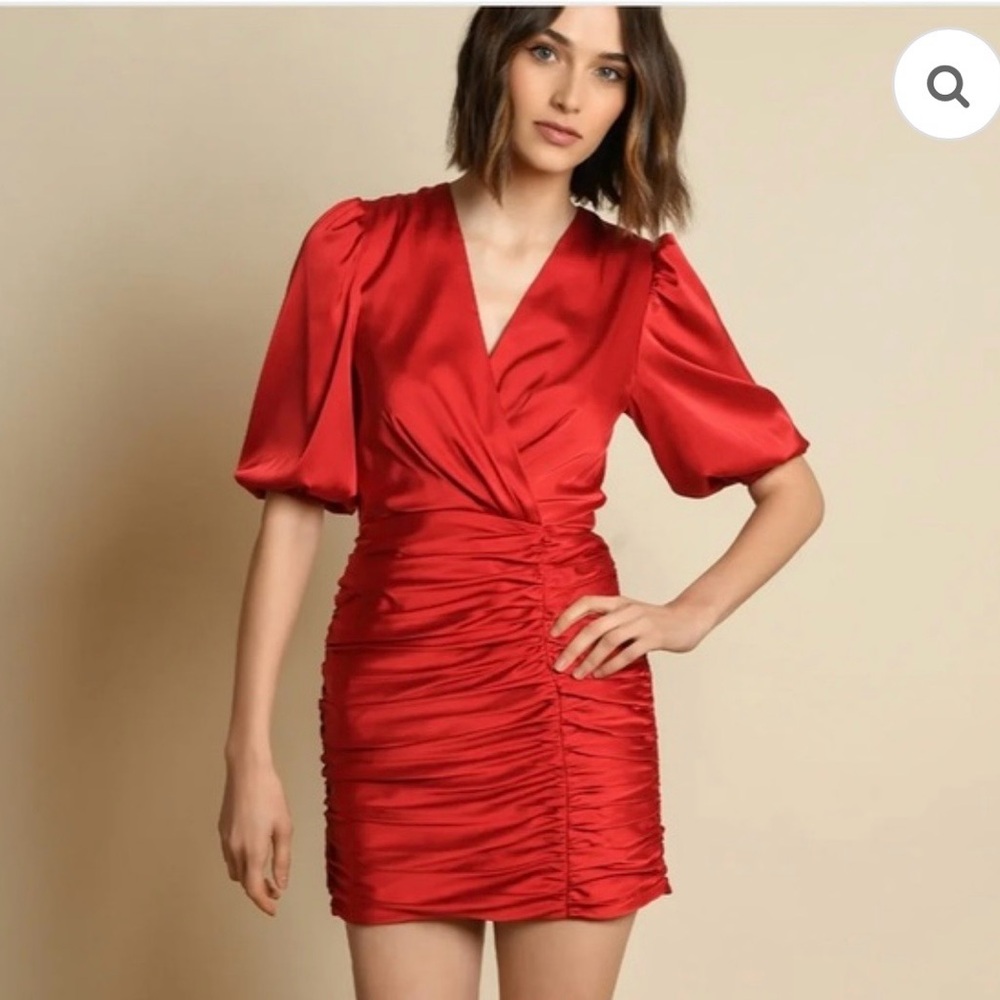 Hutch Red Ruchedp Mini Dress | Long Sleeve | Size 6 | Retail $198